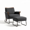 Upholstered lounge chair and ottoman set with wood accents in gray 80 x 75 x 85cm