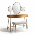Vanity table with three mirrors and storage drawer in oak finish 103 x 40 x 76cm