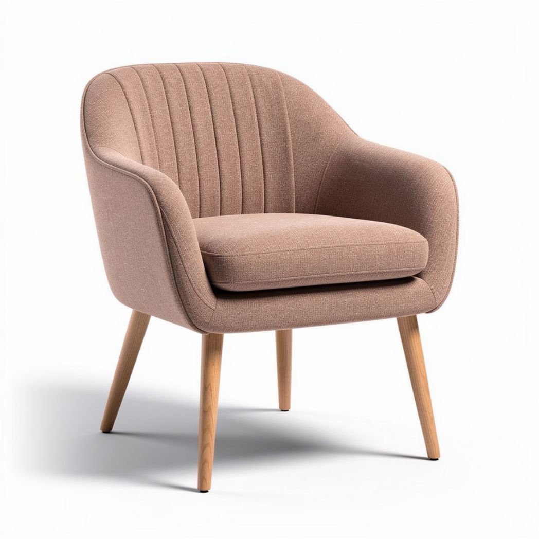 Fabric accent chair with wooden legs in blush color 70 x 70 x 80cm