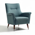 Mid-century modern accent chair in light blue fabric with wooden legs 80 x 70 x 90cm
