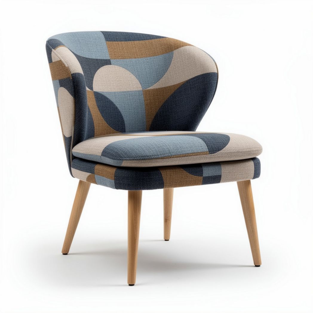 Fabric accent chair with abstract pattern and wooden legs 70 x 70 x 80cm