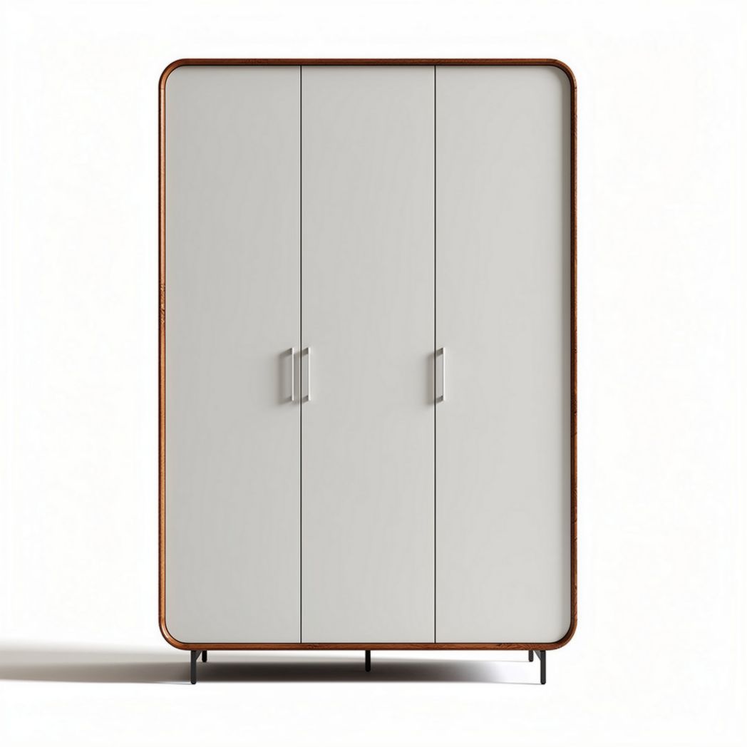 Three-door wardrobe in white and wooden finish with metal legs 180 x 100 x 50cm