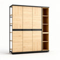 Wooden storage cabinet with open shelving and black metal frame 200 x 40 x 210cm