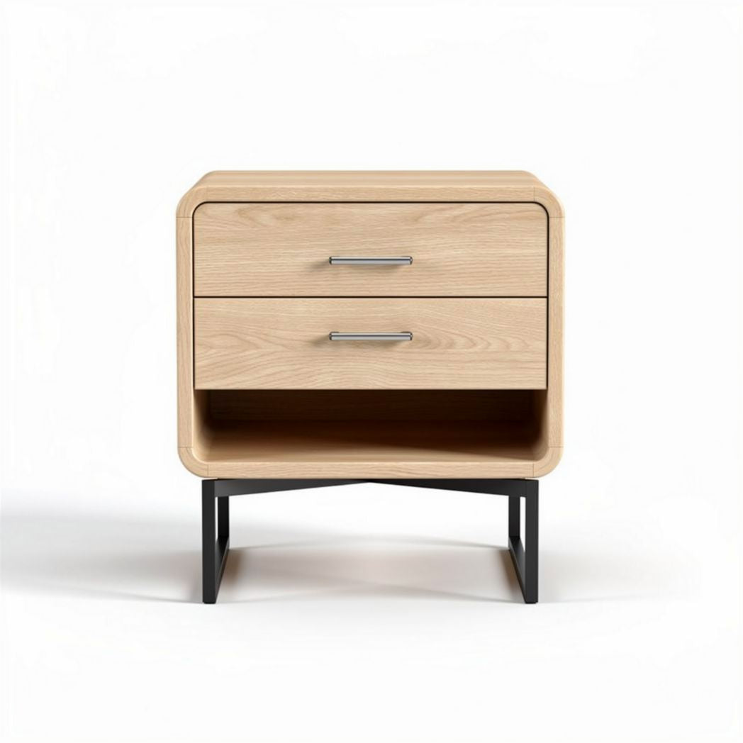 Wooden nightstand with two drawers and open shelf in natural finish 50 x 40 x 50cm