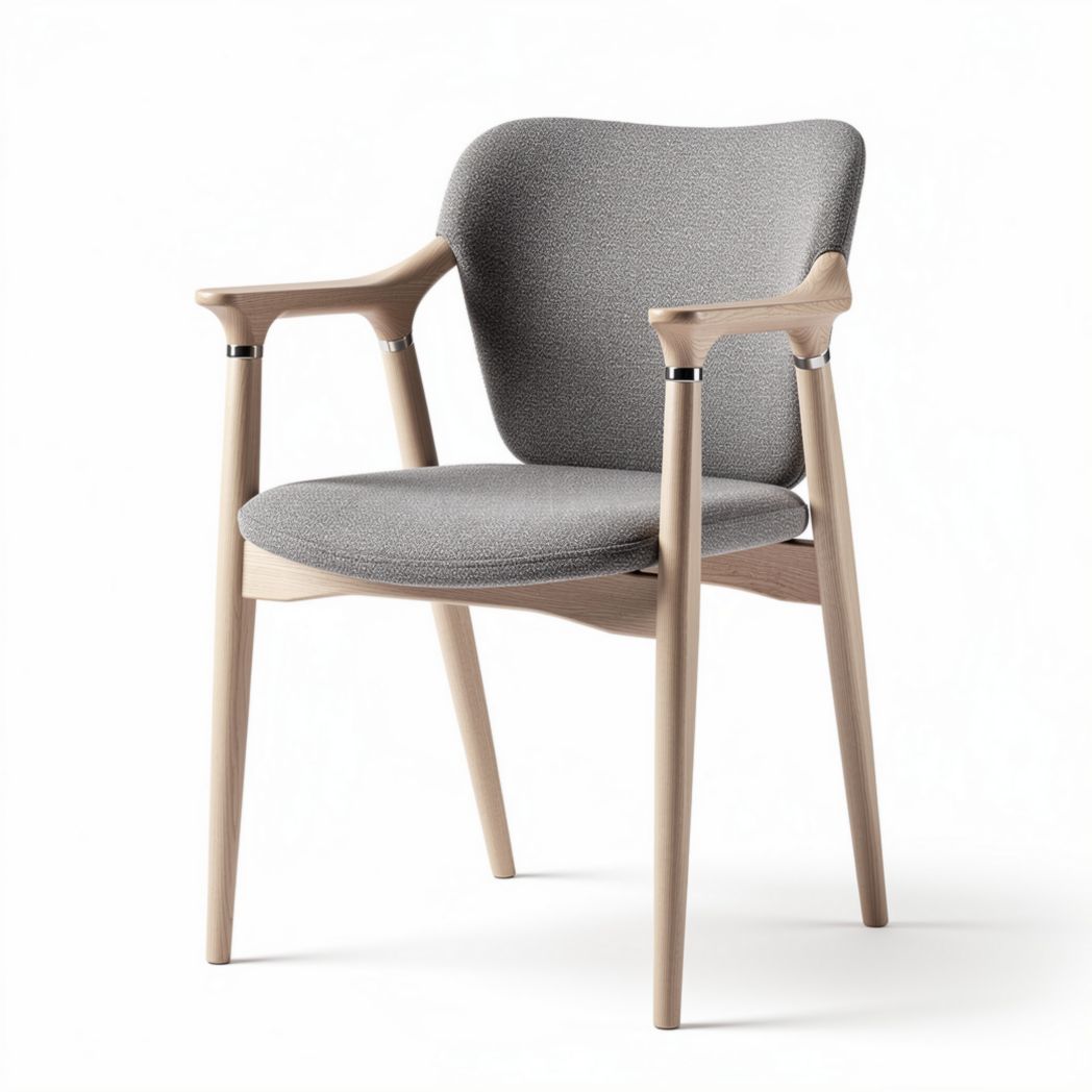 Fabric upholstered chair with wooden armrests in gray 60 x 60 x 80cm