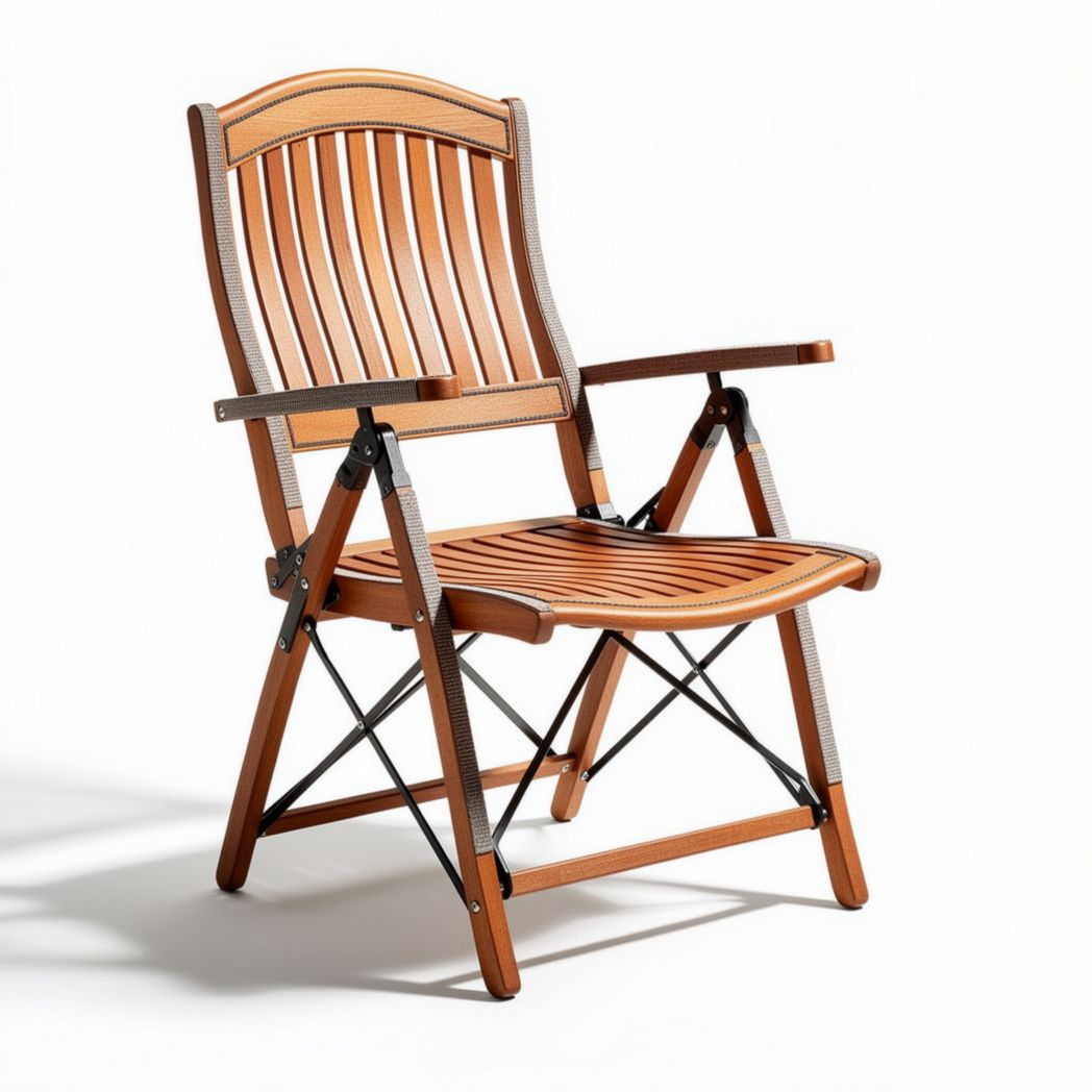 Folding wooden patio chair with armrests in natural finish 85 x 55 x 90cm