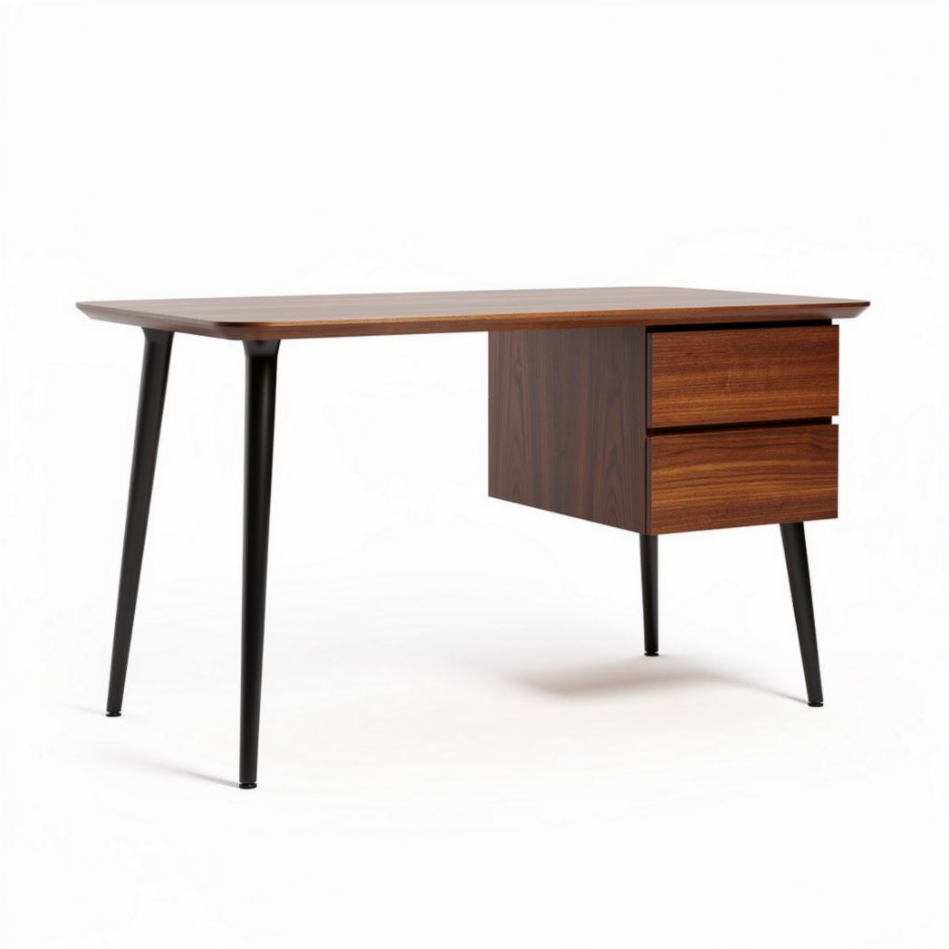 Wooden writing desk with two storage drawers in walnut finish 120 x 60 x 75cm