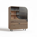 Modern wooden storage cabinet with glass door and shelves 90 x 70 x 150cm