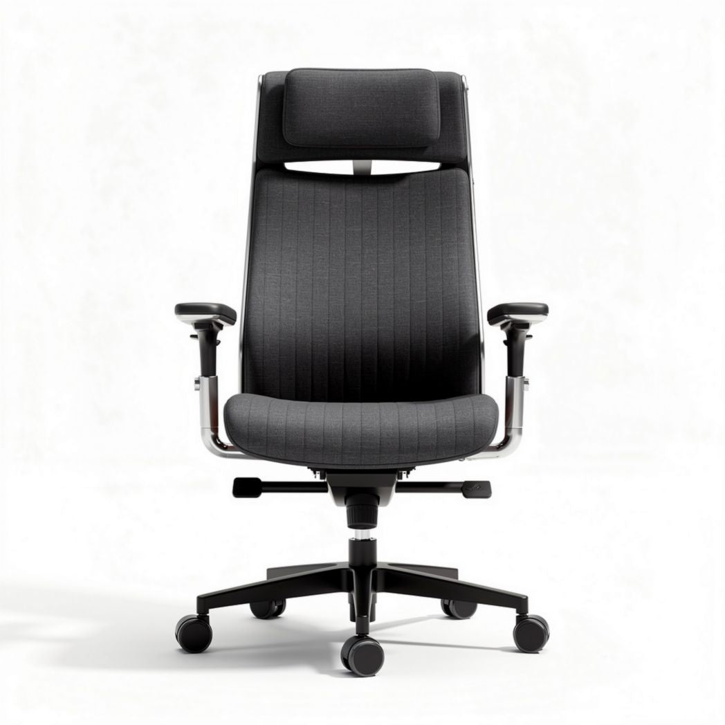 High back executive chair with leather upholstery and swivel base 80 x 70 x 120cm