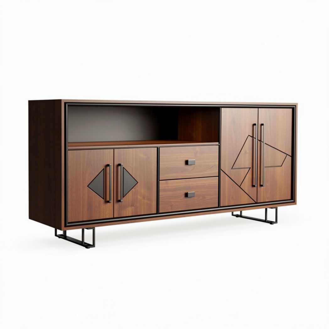 Wooden media console cabinet with storage drawers and modern design 150 x 45 x 70cm